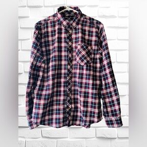 Berkley Jensen Men’s Size Medium Blue Red White Flannel Button Down Casual Shirt